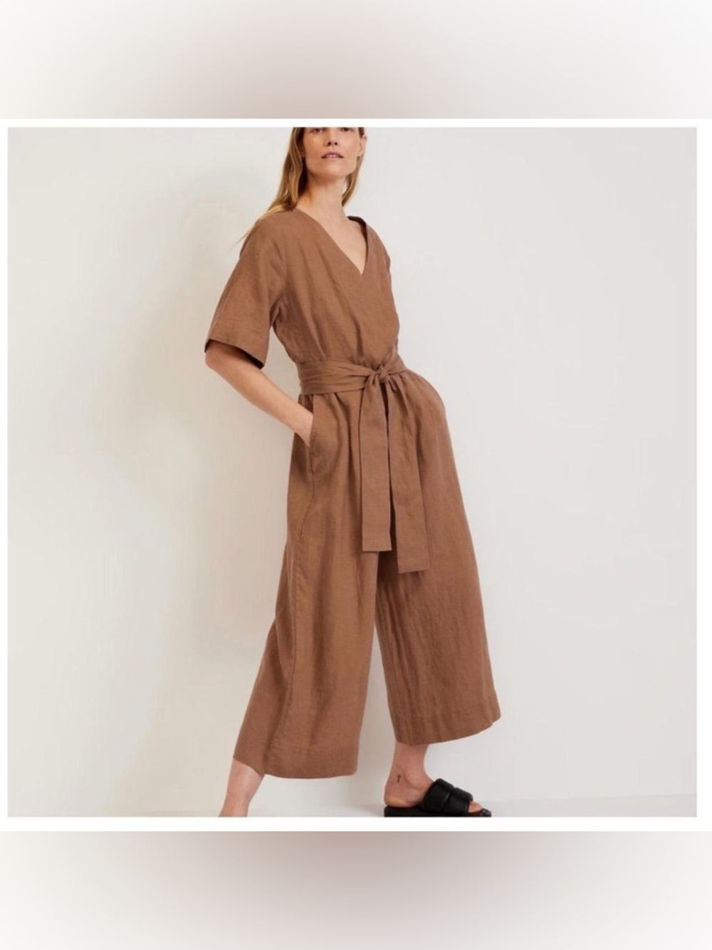 Everlane The Wrap Jumpsuit – Carob Brown 100% breathable linen boho silhouette 8